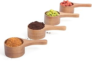 MornHalo 40 ml 4 Pack Acacia Wood Coffee Scoops, Small Wooden Coffee Spoons for Jars and Containers, Set of 4 Tablespoon Bean Scoop, Cute Coffee Beans Measuring Scoop for Cooking, Bath Salt.