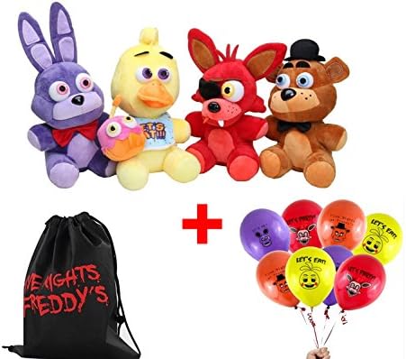 Five Nights at Freddy's Inspired Plush 5.5" Stuffed Dolls 4 pieces with gift bag and 4 Free FNAF Balloons