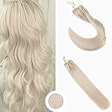 Ugeat Micro Loop Beads Human Hair Extensions 16inch Color #60 Platinum Blonde Cold Fusion Human Hair Extensions 50g Real Hair Extensions Micro Links Hair