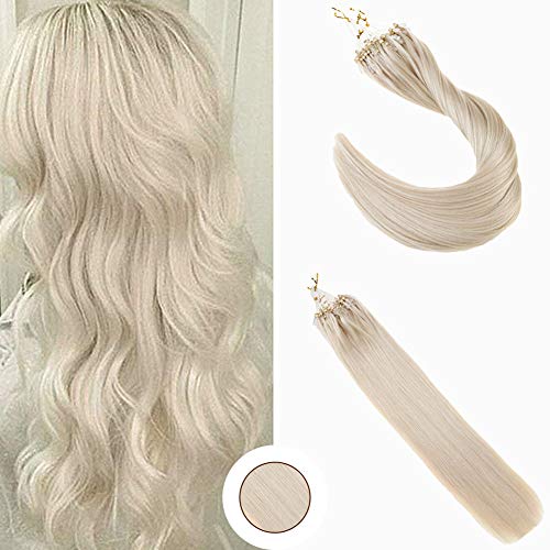 Ugeat 16inch Micro Loop Straight Tipped Beads Human Hair Extensions 50s 1g/s Micro Bead Loop Rings Hair Extensions Color #60 Platinum Blonde