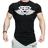 EU Men's Workout Muscle Shirts Fitness Gym Bodybuilding Short Sleeve Tees Black L/Tag 2XL