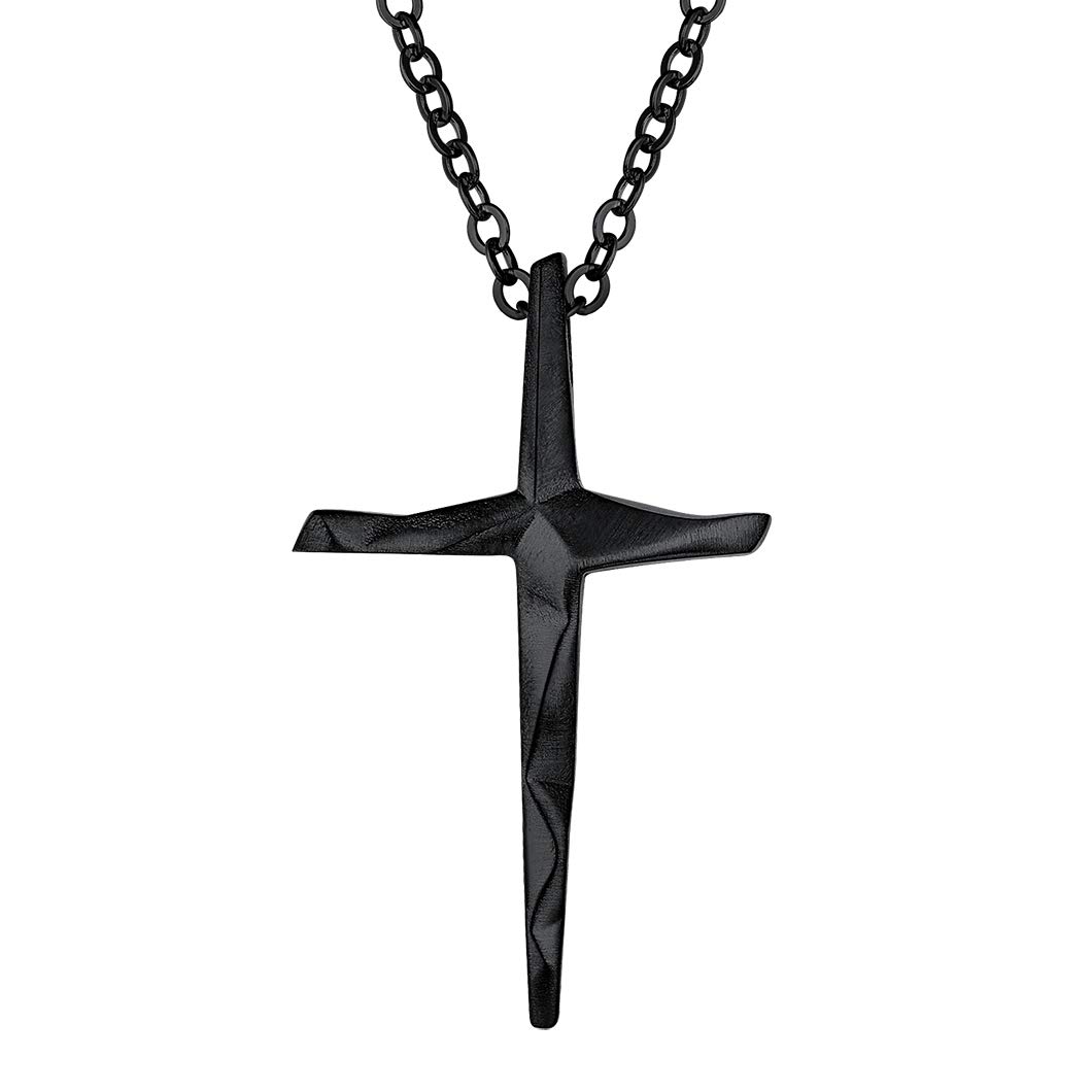Richsteel Men's Gold/Black/Stainless Steel Engraved Cross Necklace - Cross Pendant with Adjustable Chain - Christian Catholic Religion Cross Jewellery for Men and Women, Stainless Steel, No Gemstone — image 1