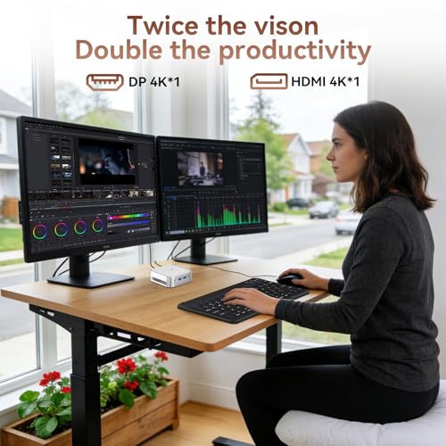 Huidun H80 Mini PC Win-11 Pro AMD Ryzen 5 (Beats 4300U/3300U/N150/N95, Up to 3.7 GHz) 16GB RAM 512GB SSD Mini Computers, HDMI+DP+USB 3.2丨4K@60Hz UHD丨WiFi+BT丨Video Editing & Graphic Design丨Silver