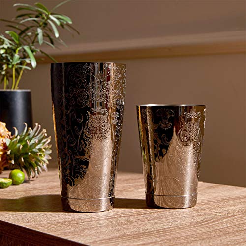 SKY FISH Cocktail Shaker, Boston Shaker Set 7 Pieces, Engraved Barman Kit in Gift Box, Hand Wash (Black)