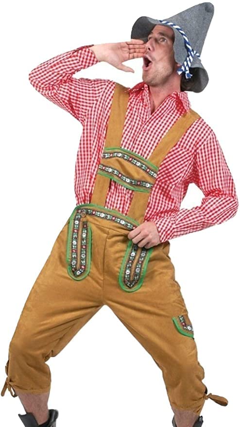 Men's Red Plaid Oktoberfest German Bavarian Beer Festival Halloween Costume Set Size Uk XL