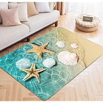 Area Rug Starfish Scallop Ocean Beach Printed Large Floor Mat for Living Dining Dorm Playing Room Bedroom 5' x 6.6'