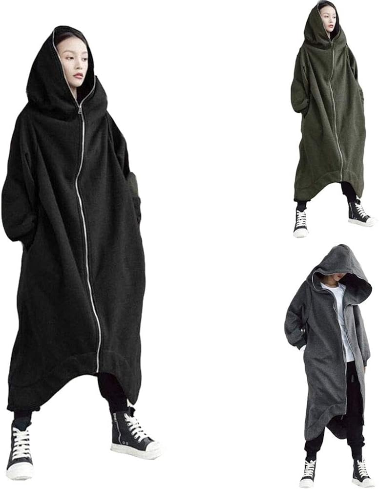 Unisex Long Sleeve Hooded Nazgul Long Coat Zipper Closure Fleece Lined ...