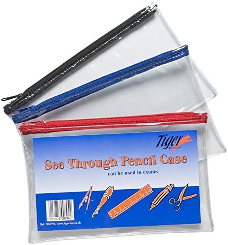 6 x Clear Exam Pencil Case See Through 20cm x 12.5cm Zip Bag Transparent Extra Strong