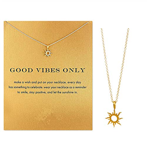 Clavicle Necklace with Blessing Gift Card, Small Dainty Gold Sun God Light with Rope Pendant Chain, Classy Costume Choker Jewelry Favors