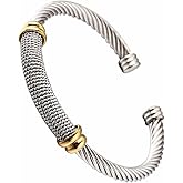 Twisted Cable Bangle Bracelet for Women Gold Plated Lightweight Adjustable Open Cuff Vintage Chunky Jewelry Gift for Her Mom Sister Birthday Christmas