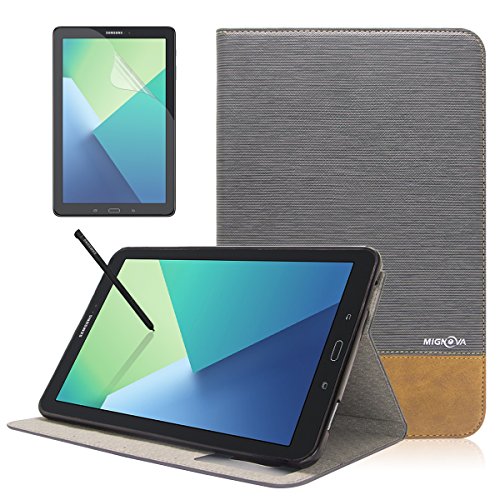 Galaxy Tab A 10.1 with S Pen (P585 / P580) Case, Mignova Premium PU Leather Folio Smart Cover Case Auto Sleep /Wake for Samsung Galaxy Tab A 10.1 with S Pen + Screen Protector (Gray)