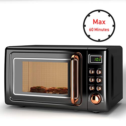 COSTWAY Retro Countertop Microwave Oven, 0.7Cu.ft, 700-Watt, Cold Rolled Steel Plate, 5 Micro Power, Delayed Start Function, with Glass Turntable & Viewing Window, LED Display, Child Lock (Gold) - Thumbnail 6