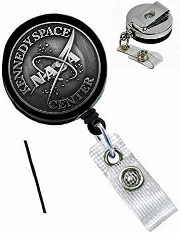 NASA Kennedy Space Center Black Chrome Heavy Duty ID Security Badge Retractable Cord Reel with Belt Clip