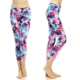 SOUTEAM Women's Workout Capri Pants Printed Active Yoga Leggings, Watercolor Pattern