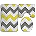 Horizontal Chevron Pattern Yellow Grey White Family Flannel Non-Slip Bathroom Rug Mats Set 3 Piece Washable Contour Rug Lid Cover