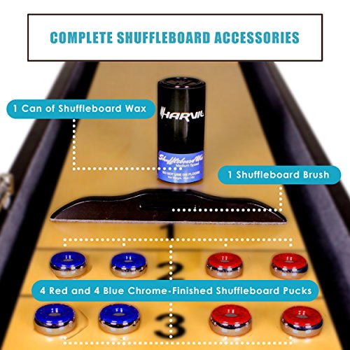 Harvil 9-Foot Shuffleboard Table with Complete Shuffleboard Accessories, Built-In Storage Cabinet, and Leg Levelers - Thumbnail 5