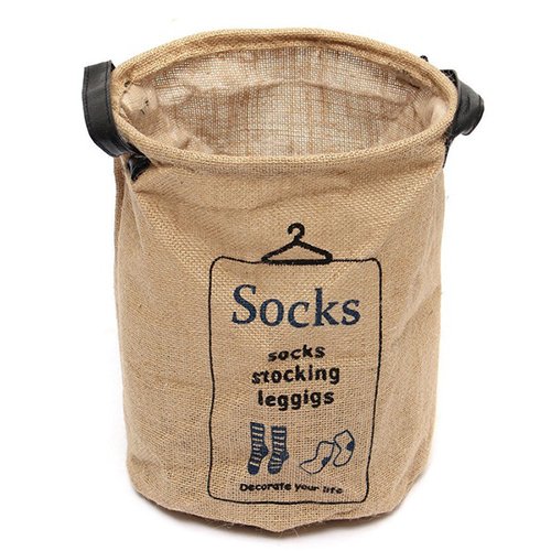 SODIAL(R) Cotton Linen Laundry Hamper Bag Washing Clothes Organizer Basket Bin Storage 1pc represent socks 2329cm - Thumbnail 4