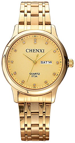 Fanmis Men's Luxury Quartz Gold Dial Gold Watches Stainless Steel Band Classic Day Date Window 3ATM Waterproof Dress Wrist Watch (Gold)