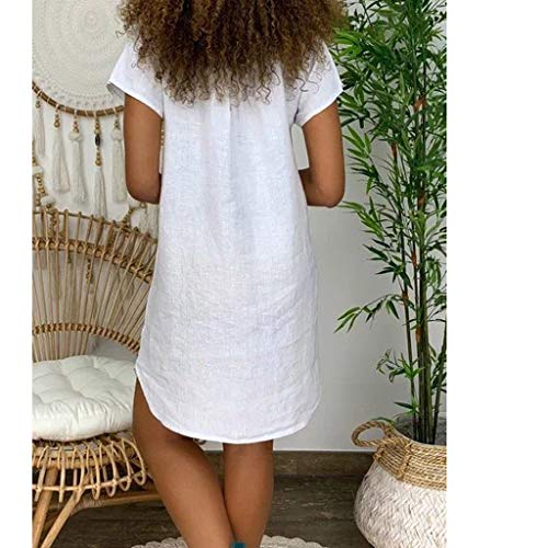 BIBOKAOKE Zomerjurk linnen jurk dames V-hals strandjurk A-lijn jurk boho knielange jurk midi-jurk casual losse tuniek… - Image 4