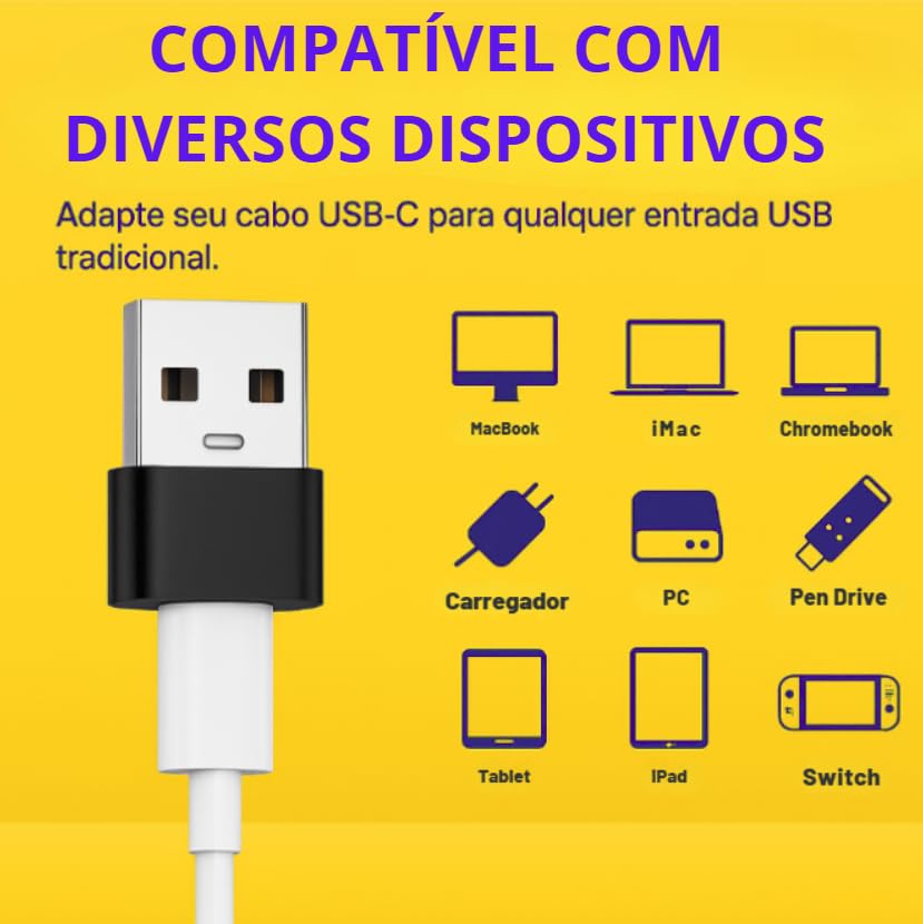 Adaptador USB Tipo C para USB Comum (Tipo A), Carregamento Rápido 30W, OTG Plug, Compatível com iPhone 11 12 13 14 15 16 17 Pro Max, Android, Carro, Power Bank, Transferência de Dados