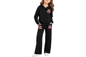 ESKNAS Girls 2 Piece Sweatsuit Cherry Print Sweat Set Jogging Outfits Sweatpants and Hooded Sweatshirt Clothing Sets
