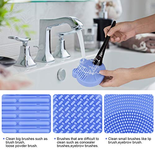 Brush Cleaning Mat+Color Removal Sponge，2 in 1 Silicone Brush Cleaning Mat with Holder for