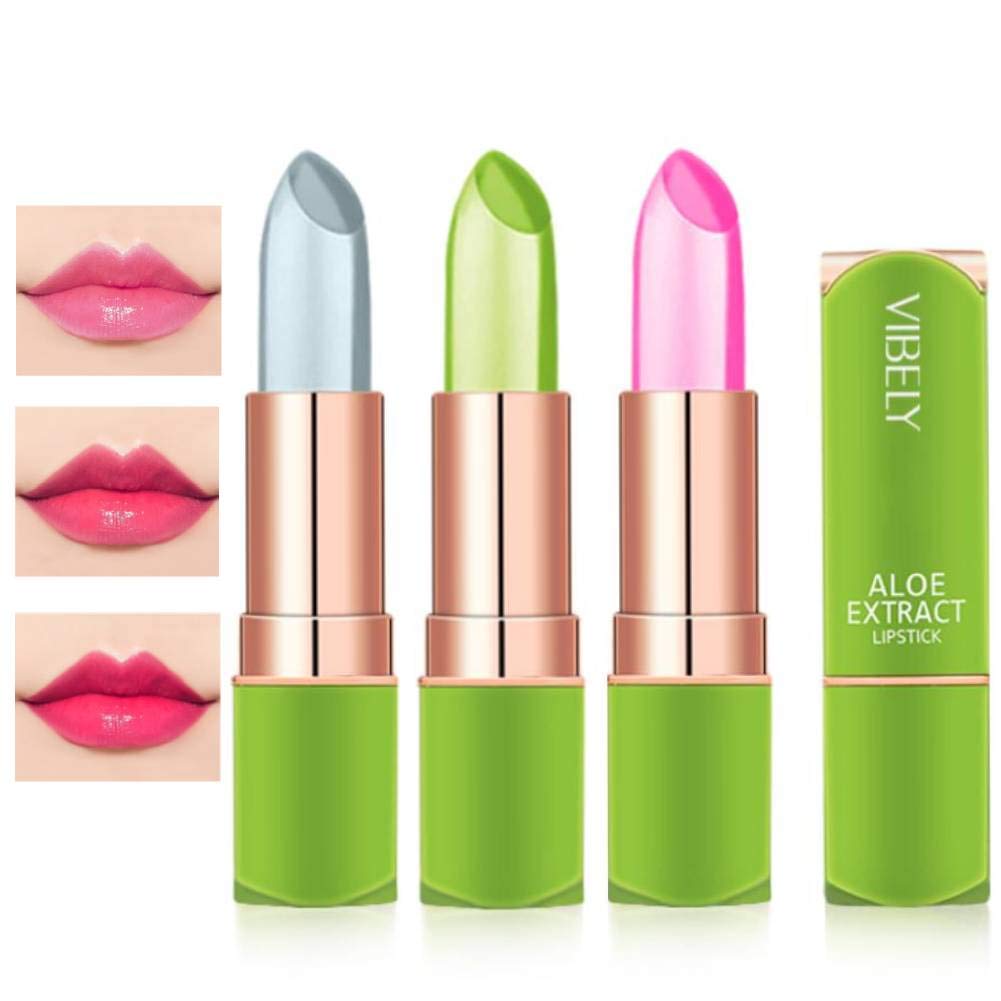 Skynest 3 Pack Aloe Vera Lipstick, Long Lasting Nutritious Lip Balm Lips Moisturizer Magic Temperature Color Change Lip Gloss Set