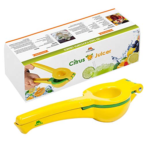 Mobi Lock Chefs Choice Hand Press Juice Squeezer for Lemon, Lime, Orange and Grapefruit Squeezer - Premium Stainless Steel Manual Citrus Press Juicer - Easy to Use, Bonus Recipe Guide