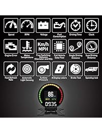 LEANINGTECH Coche HUD OBD2 Heads Up Display Velocímetro digital Hud con OBD2   EUOBD Herramienta de diagnóstico de escáner Lector de código de falla del motor CAN velocidad de RPM Alarma de velocidad
