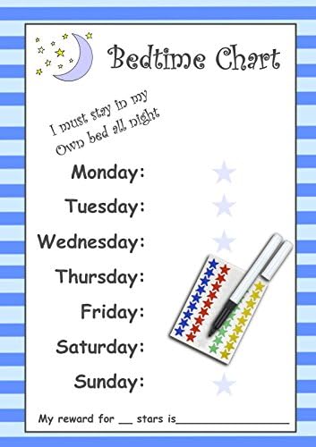 Bedtime Reward Chart for kids / children - Stay in bed all night (Blue)