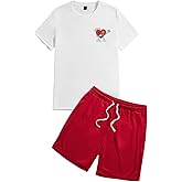 GORGLITTER Men's Casual Cartoon Graphic Tee and Breathable Mesh Athletic Shorts 2 Piece Short Sets Outfits