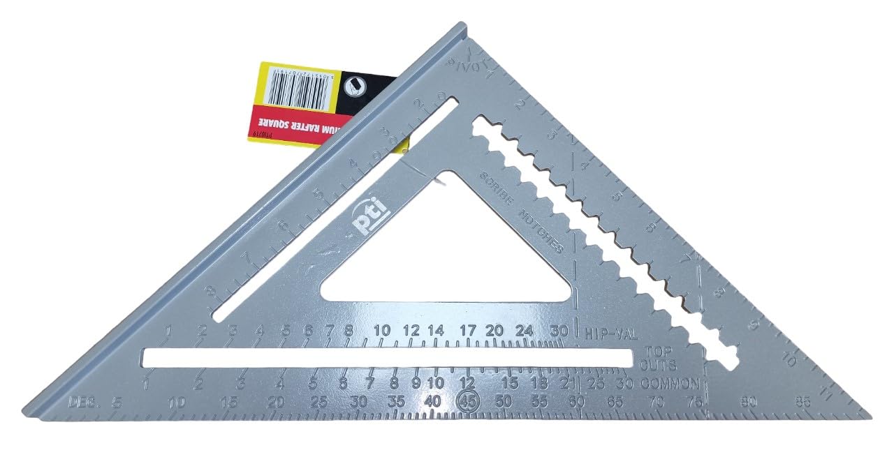 Rafter Square Metric 12 inch, 12" Aluminium Carpenters Roofing Square, Metric Woodwork Square, Triangle Ruler Protractor Anodised Aluminium