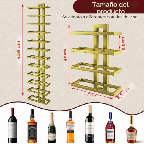 IBUYKE Wall Wine Rack 12 Bottles, Vertical Metal Wine Rack, Golden TMJ909G | Wine Bottle Holder Spirits Champagne Wine Rack Mounted DIY for Kitchen Dining Bar