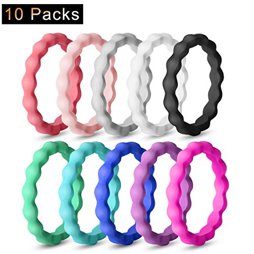 EMBNN Silicone Wedding Ring for Women Men, Thin, Affordable and Stackable Silicone Wedding Bands for Sports, Workout, Fitness, Gym, Exercise, Multiple Colors, Size: 4-13 {Width: 3.0mm, 8.00 mm}