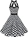 DRESSTELLS Women Vintage 1950s Cocktail Prom Polka Dot Dress, 50s 60s Retro Pinup Formal Wedding Party Halter Rockabilly Swing Dress Black White Dot XL