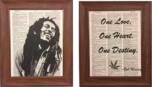 Set of 2 Bob Marley Print and Quote Dictionary Book Page Artwork Print Picture Poster Home Office Bedroom Nursery Kitchen Wall Decor - unframed