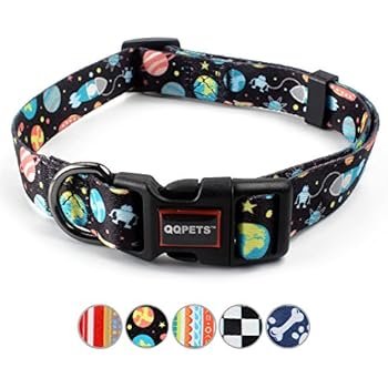 QQPETS Dog Collar Personalized Soft Comfortable Adjustable Basic Collars for Medium Dogs Walking Running Training (M, Space)