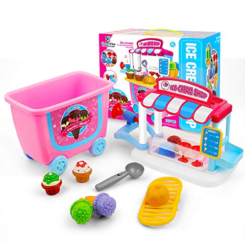 image for Gizmovine Ice Cream Cart Play Set, (31 pcs) Pretend Food Play Set for 