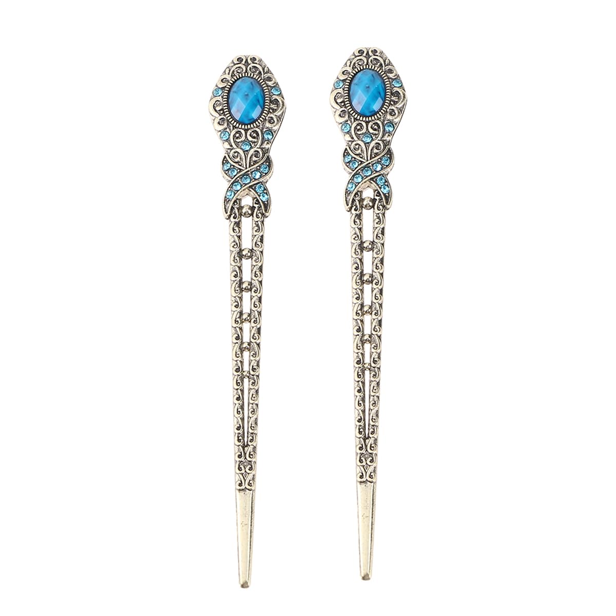 Lurrose 2Pcs Vintage Rhinestone Hair Pin Chopsticks Chinese Bronze Hair Sticks Stylish Accessory for Women Girls Adults