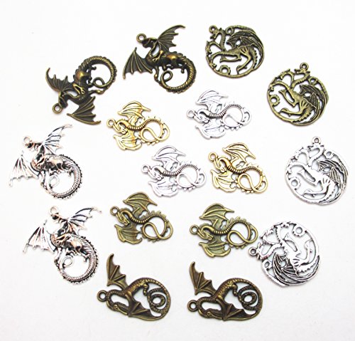 Dandan DIY 16pcs/8pairs Antique Charms Alloy Dragon Pendant Craft Accessory Diy Fire Dragons Necklace Craft Making Supply (Dragon)