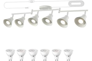White Dimmable 6 Light Plug in Ceiling Light Fixture,Modern Plug in Track Lighting,16.4ft Cord with Dimming Switch,6 Way Ceil