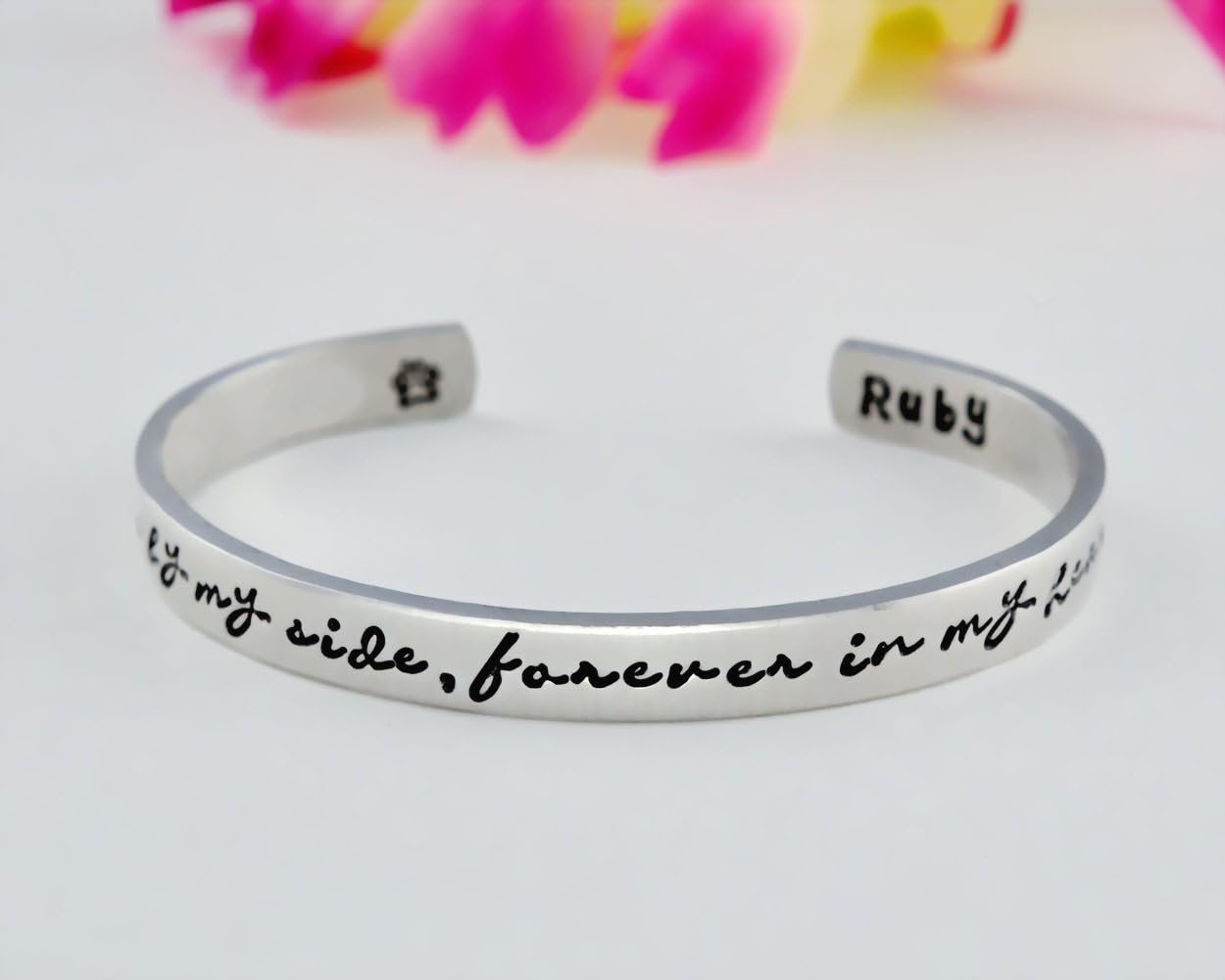 Once by My Side, Forever in My Heart - Hand Stamped Aluminum, Copper or Brass Cuff Bracelet, Pet Memorial Name, Dog Paw Print, Personalized Pets Owner Gift, Pet Lover Gift