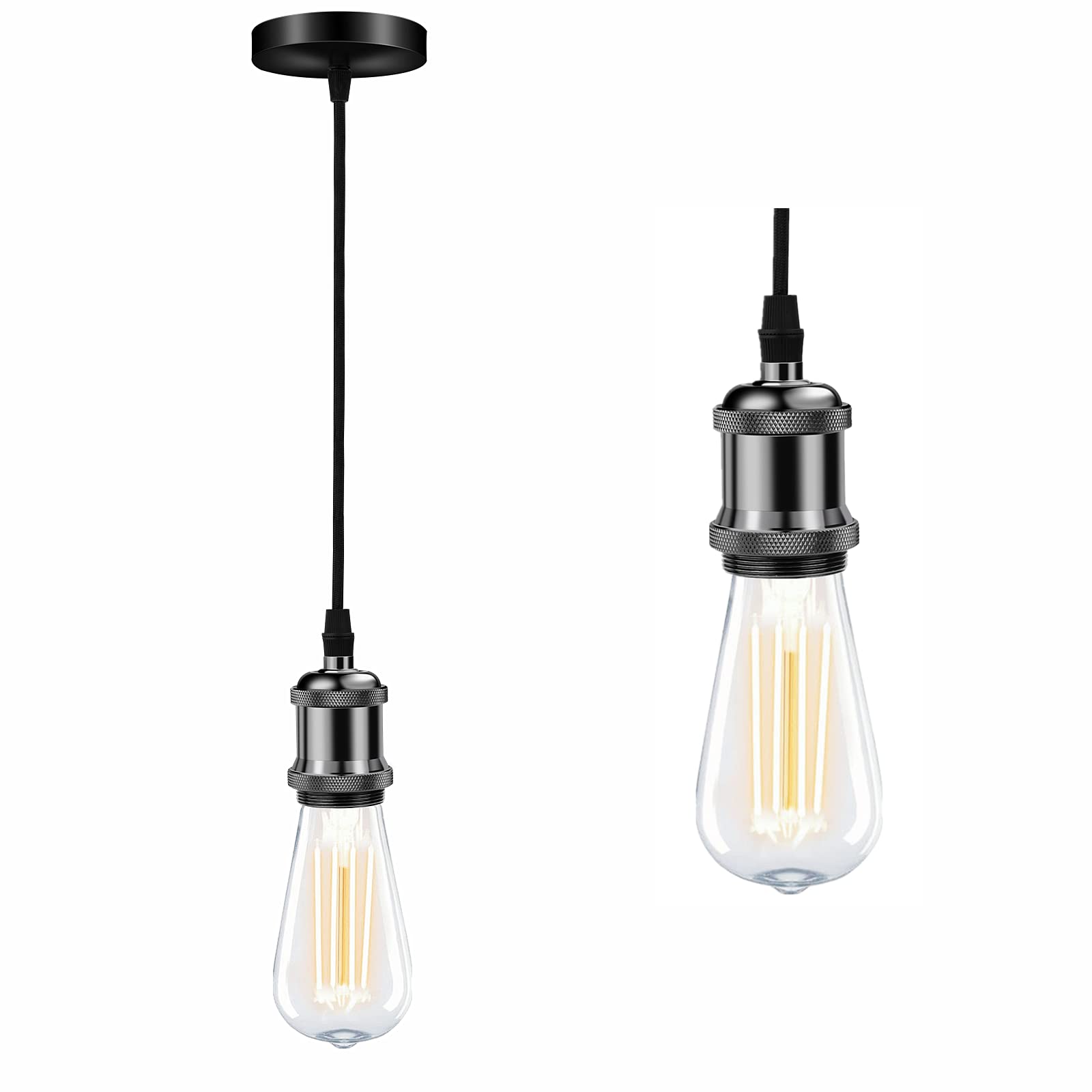 Biqing Pendant Light Fitting Vintage Ceiling Rose Lamp E27 Socket with Flex Cable (1, Light Black)