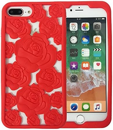Fashion Girls iPhone 7 Plus Case with Flowers Romantic Lover Beauty 3D Red Rose Hollowed Floral Soft Silicone Coque Protective Phone Cover Case for iPhone 7 Plus and iPhone 8 Plus VERYLULU