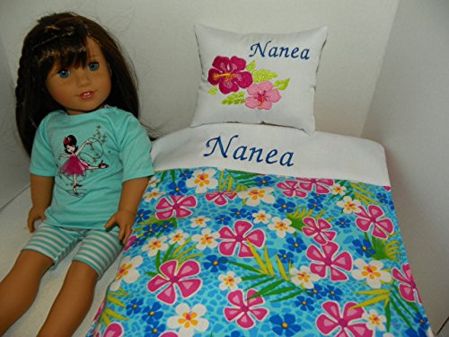 Floral Reversible Doll Comforter and Pillow Personalized for American Girl Doll NANEA