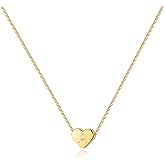 PAVOI 14K Gold Plated Tiny Heart Necklace | Dainty Necklace for Women | Personalized Letter Heart Choker | Adjustable Slider