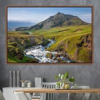 Framed Canvas Wall Art Valley Rivers Group Multicolor Nature Photography Realism Relax/Calm - 16x24 inches