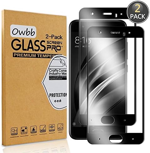 Owbb [2 Pack] Tempered Glass Screen Protector For Xiaomi Mi6 Black Full Coverage Film 99% Hardness High Transparent Explosion-proof