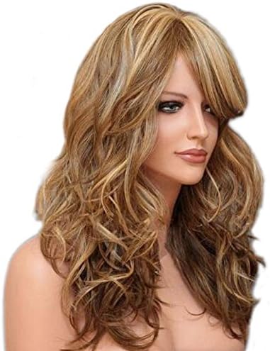 WeAlake Wig Gold & Brown Mix Color Long Natural Curly Synthetic Women Cosplay Party Costume Wig