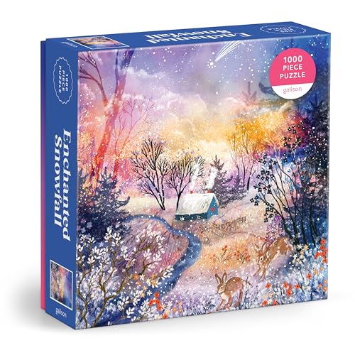Galison Enchanted Snowfall – 1000 Piece Foil Jigsaw Puzzle Featuring A Beautiful Snowy Winter Landscape Under The Starry Sky